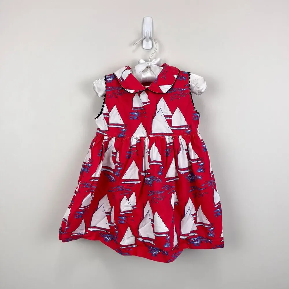 Nantucket Kids Sleeveless Red Sailboat Dress 12-18 Months